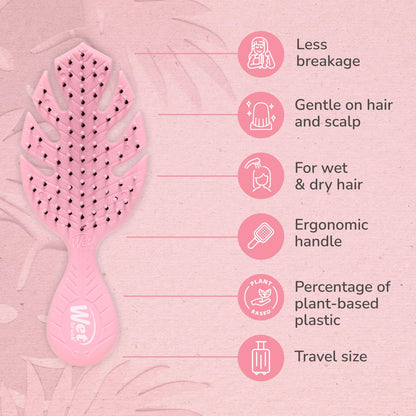 Go Green Mini Detangler, Pink - Detangling Travel Hair Brush - Ultra-Soft IntelliFlex Bristles Glide Through Tangles & Gently Loosens Knots While Minimizing Pain, Split Ends & Breakage