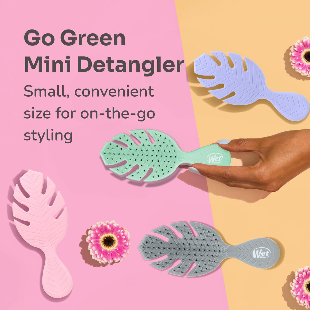 Go Green Mini Detangler, Pink - Detangling Travel Hair Brush - Ultra-Soft IntelliFlex Bristles Glide Through Tangles & Gently Loosens Knots While Minimizing Pain, Split Ends & Breakage
