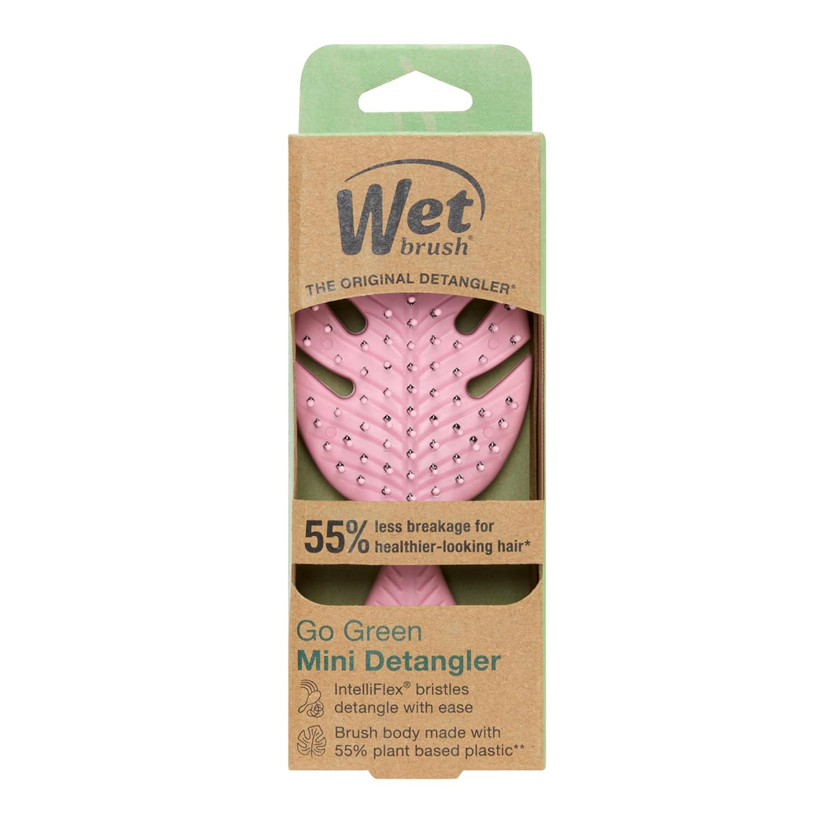 Go Green Mini Detangler, Pink - Detangling Travel Hair Brush - Ultra-Soft IntelliFlex Bristles Glide Through Tangles & Gently Loosens Knots While Minimizing Pain, Split Ends & Breakage