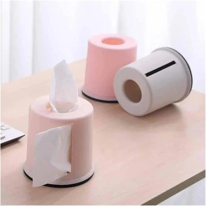 1 Pcs Plastic Tissue Box Round Living Room Pumping Creative Cylinder Multifunctional Household Toilet Roll Paper Storage(Pink)