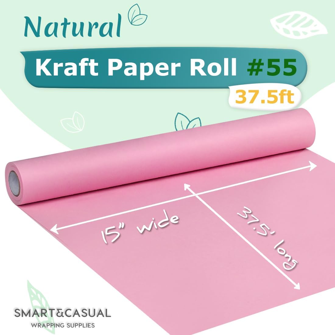 15" x 450" (37.5') Kraft Paper Roll for Art Craft Supplies Gift Wrapping Moving Packing Painting Drawing Paint Easel Poster Chart Paper (Light Pink, 15" W x 450" L (37.5'))
