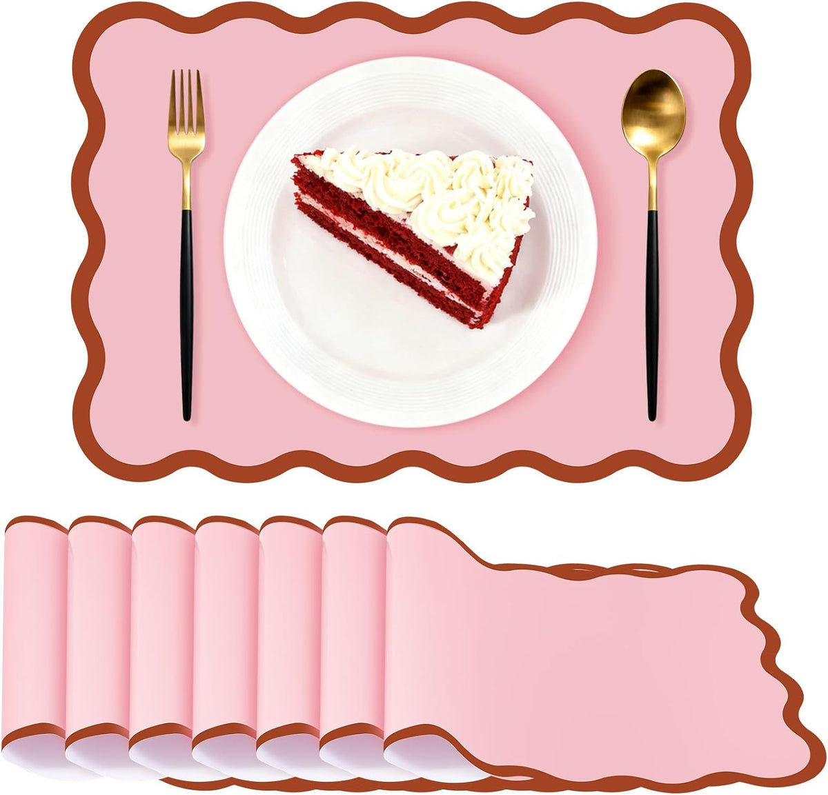 Scalloped Disposable Paper Placemats, 60 Pcs,10 x 14 Inch Rectangle,Pink