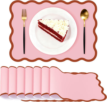 Scalloped Disposable Paper Placemats, 60 Pcs,10 x 14 Inch Rectangle,Pink