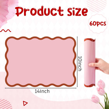 Scalloped Disposable Paper Placemats, 60 Pcs,10 x 14 Inch Rectangle,Pink