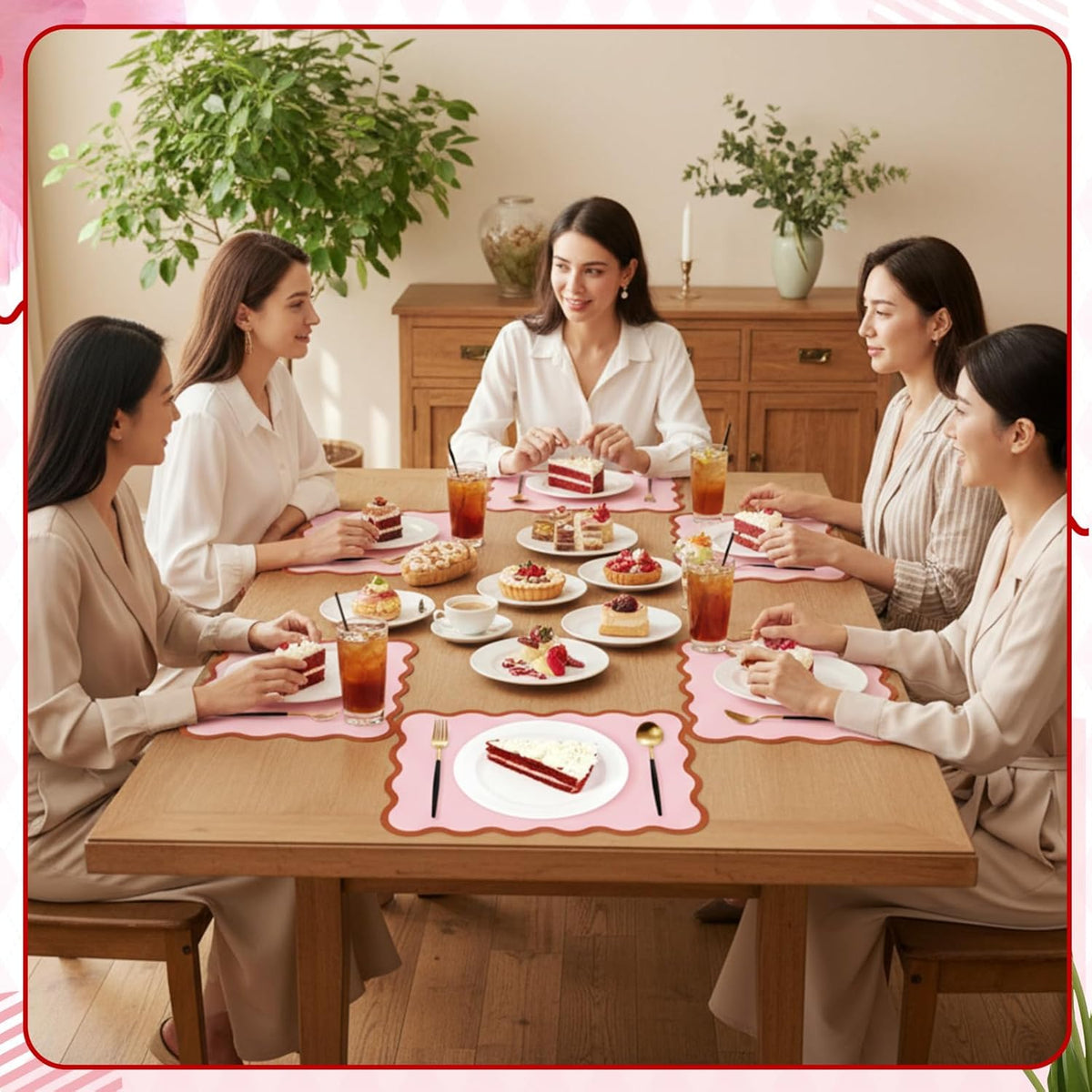 Scalloped Disposable Paper Placemats, 60 Pcs,10 x 14 Inch Rectangle,Pink