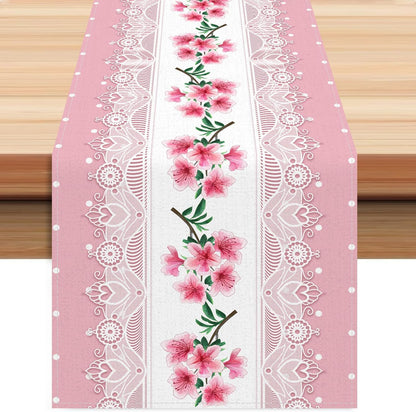 Light Pink Printed Lace Floral Spring Table Runner, 13x72 Inch