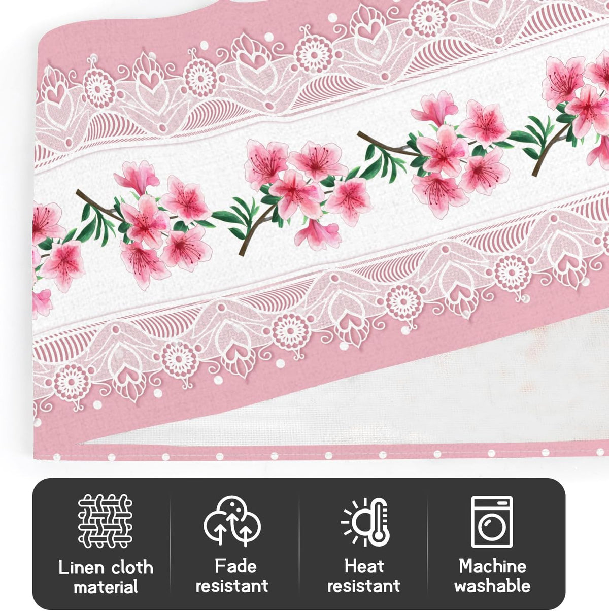 Light Pink Printed Lace Floral Spring Table Runner, 13x72 Inch
