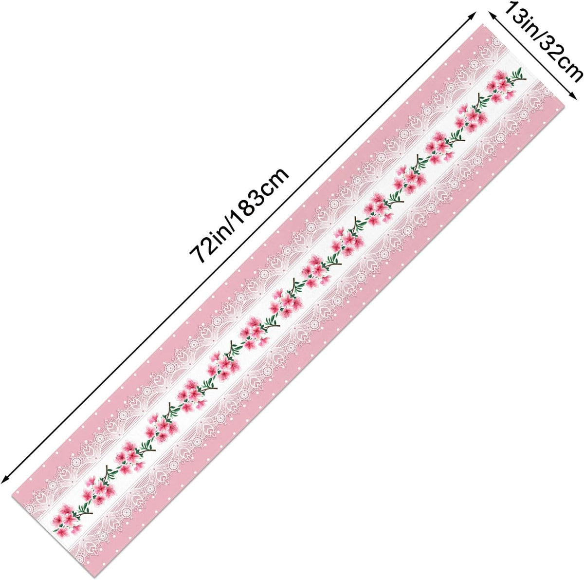 Light Pink Printed Lace Floral Spring Table Runner, 13x72 Inch