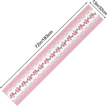 Light Pink Printed Lace Floral Spring Table Runner, 13x72 Inch