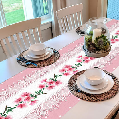 Light Pink Printed Lace Floral Spring Table Runner, 13x72 Inch