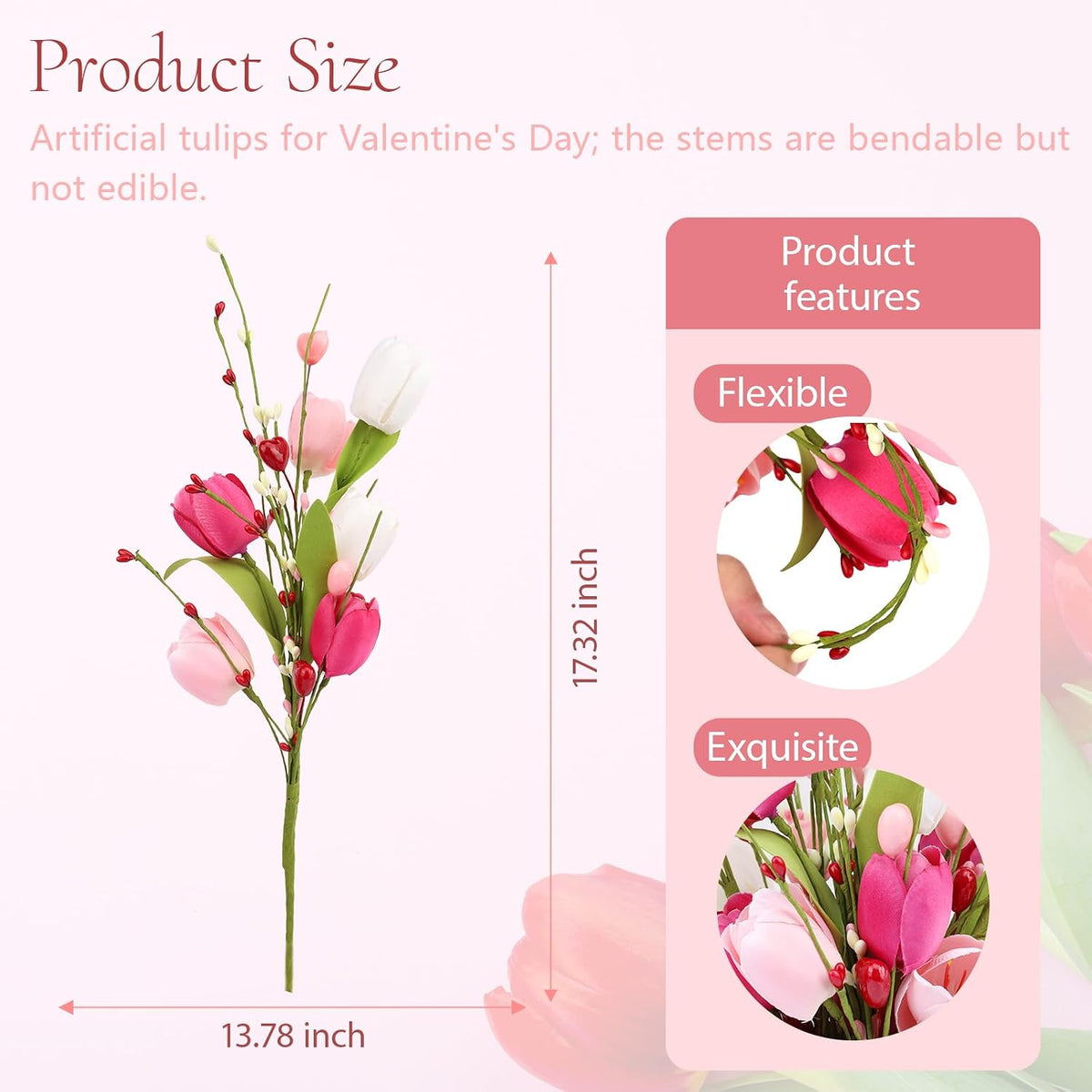 4Pcs Artificial Tulips Flower Stems for Valentine’s Day Anniversary Decor