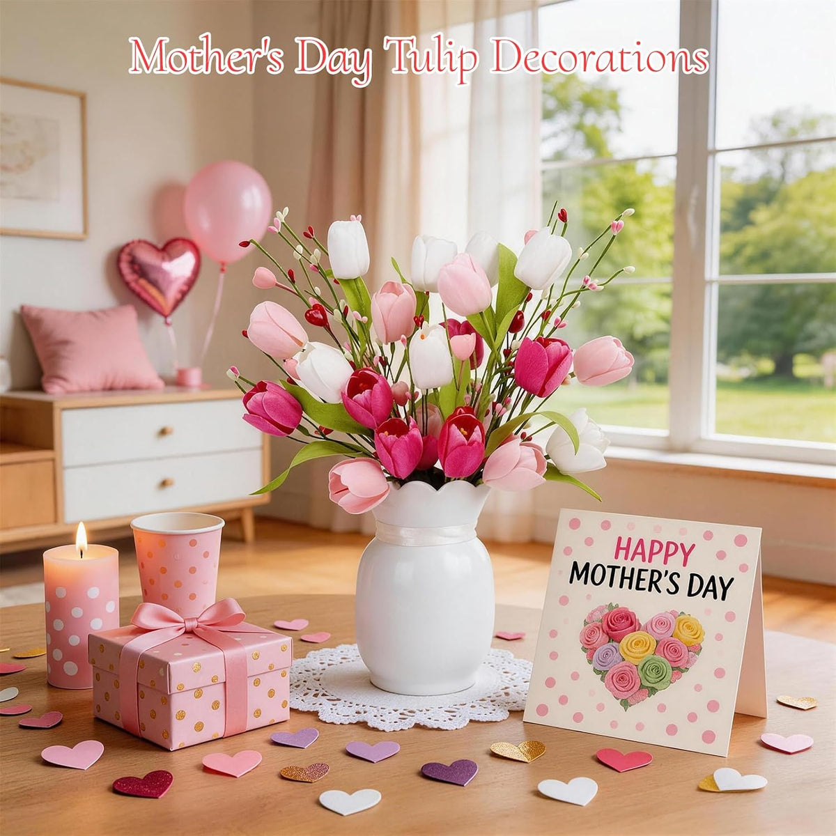 4Pcs Artificial Tulips Flower Stems for Valentine’s Day Anniversary Decor