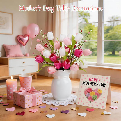4Pcs Artificial Tulips Flower Stems for Valentine’s Day Anniversary Decor