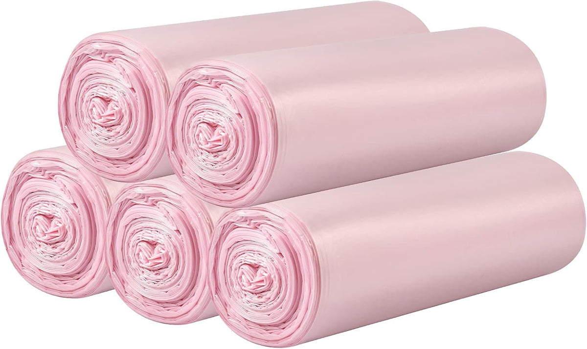5 Rolls Small Trash Bags - 100 Counts 4 Gallon Small Garbage Bags (Pink)