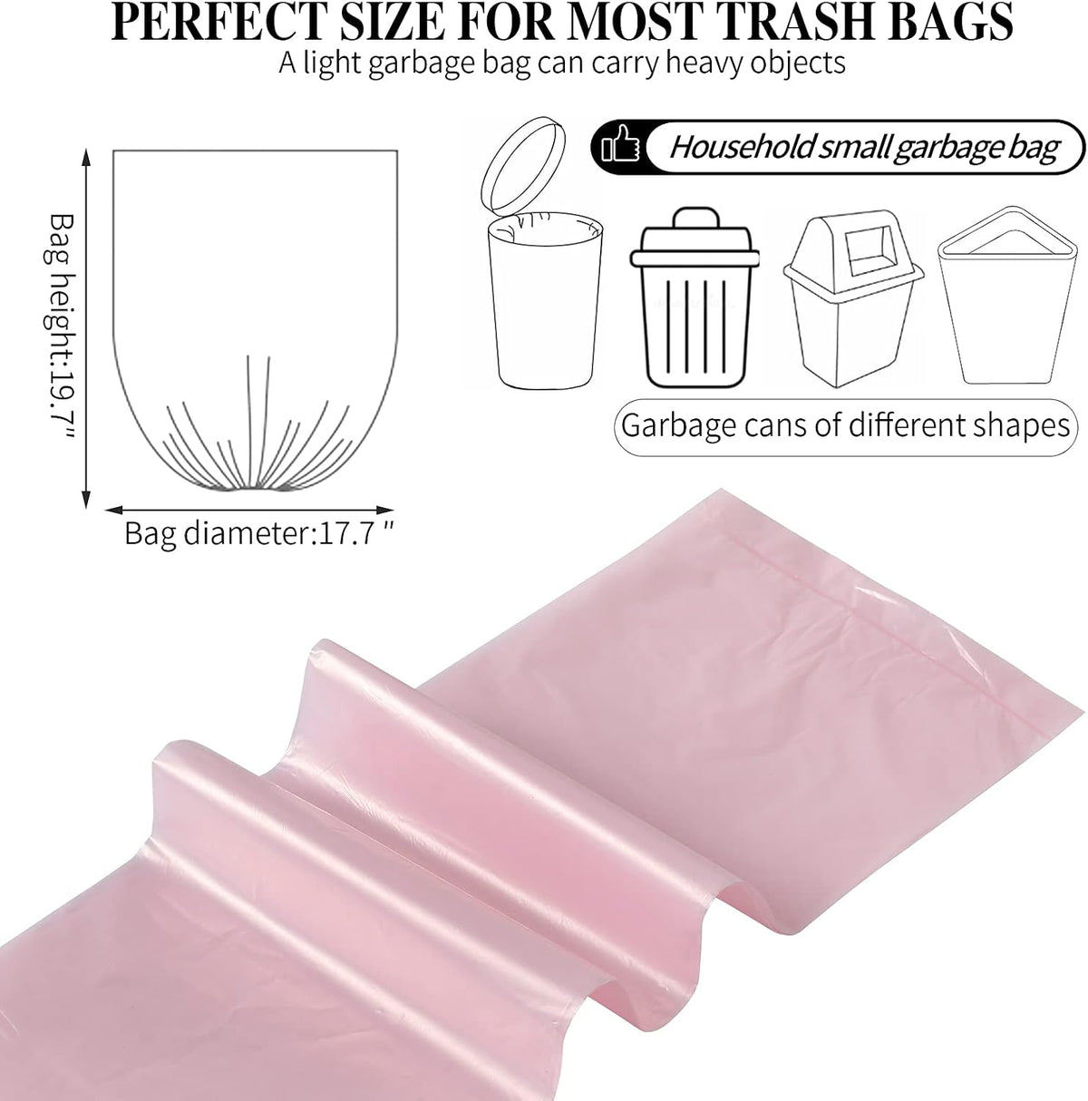 5 Rolls Small Trash Bags - 100 Counts 4 Gallon Small Garbage Bags (Pink)