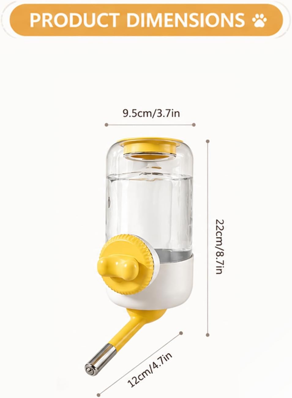 GPY Pet Water Dispenser for Cage, Automatic Hanging Rabbit Water Bottle, 30oz/900ml Large Capacity Guinea Pig Bunny Water Dispenser Small Animal Water Bottle（Water Dispenser only, Yellow