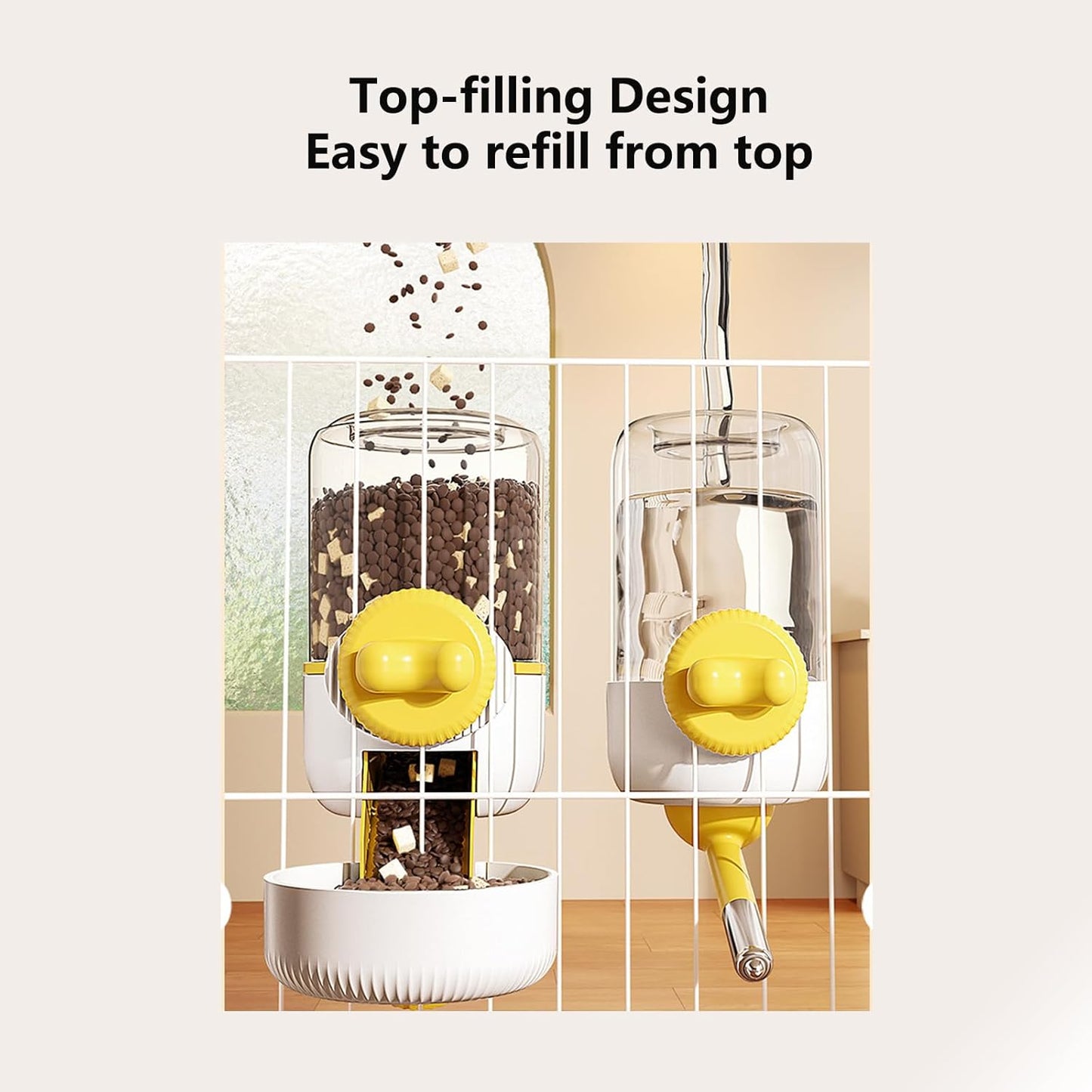 GPY Pet Water Dispenser for Cage, Automatic Hanging Rabbit Water Bottle, 30oz/900ml Large Capacity Guinea Pig Bunny Water Dispenser Small Animal Water Bottle（Water Dispenser only, Yellow