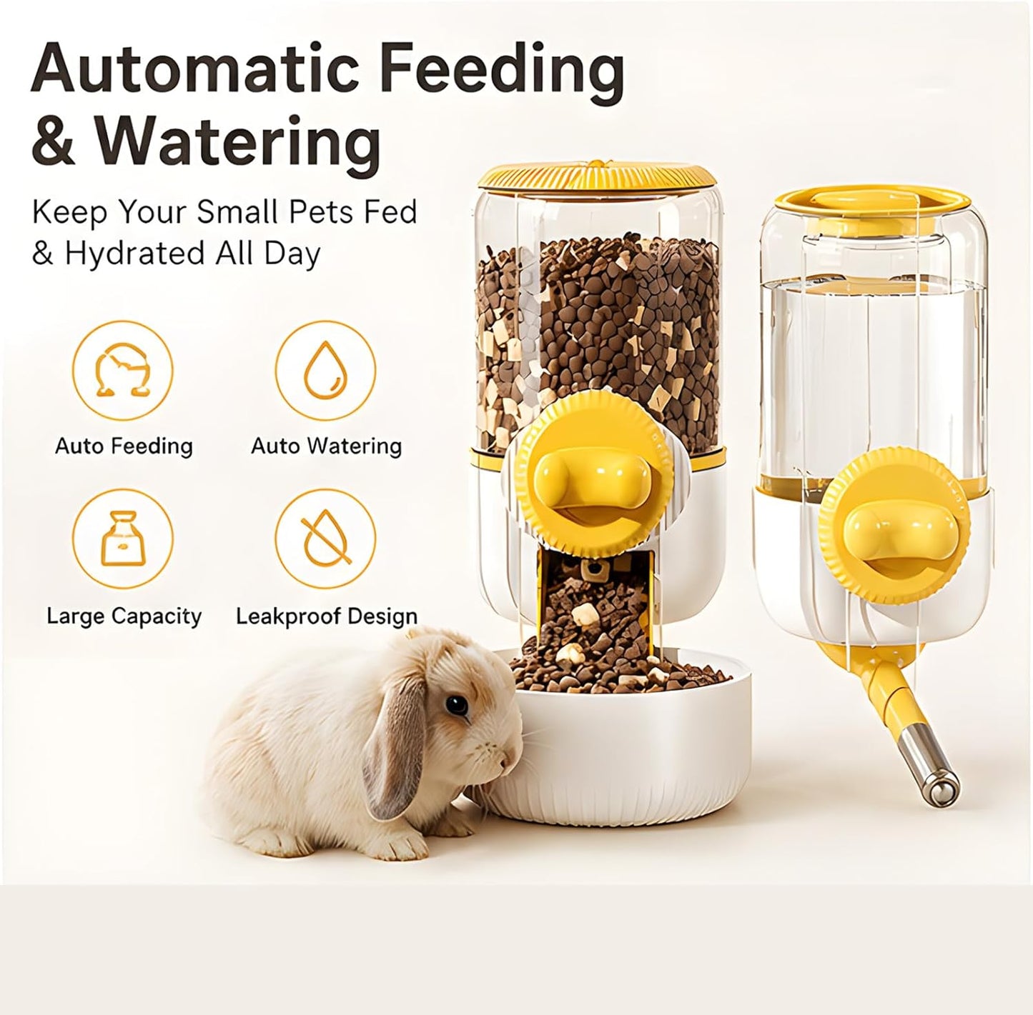 GPY Pet Water Dispenser for Cage, Automatic Hanging Rabbit Water Bottle, 30oz/900ml Large Capacity Guinea Pig Bunny Water Dispenser Small Animal Water Bottle（Water Dispenser only, Yellow