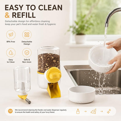 GPY Pet Water Dispenser for Cage, Automatic Hanging Rabbit Water Bottle, 30oz/900ml Large Capacity Guinea Pig Bunny Water Dispenser Small Animal Water Bottle（Water Dispenser only, Yellow