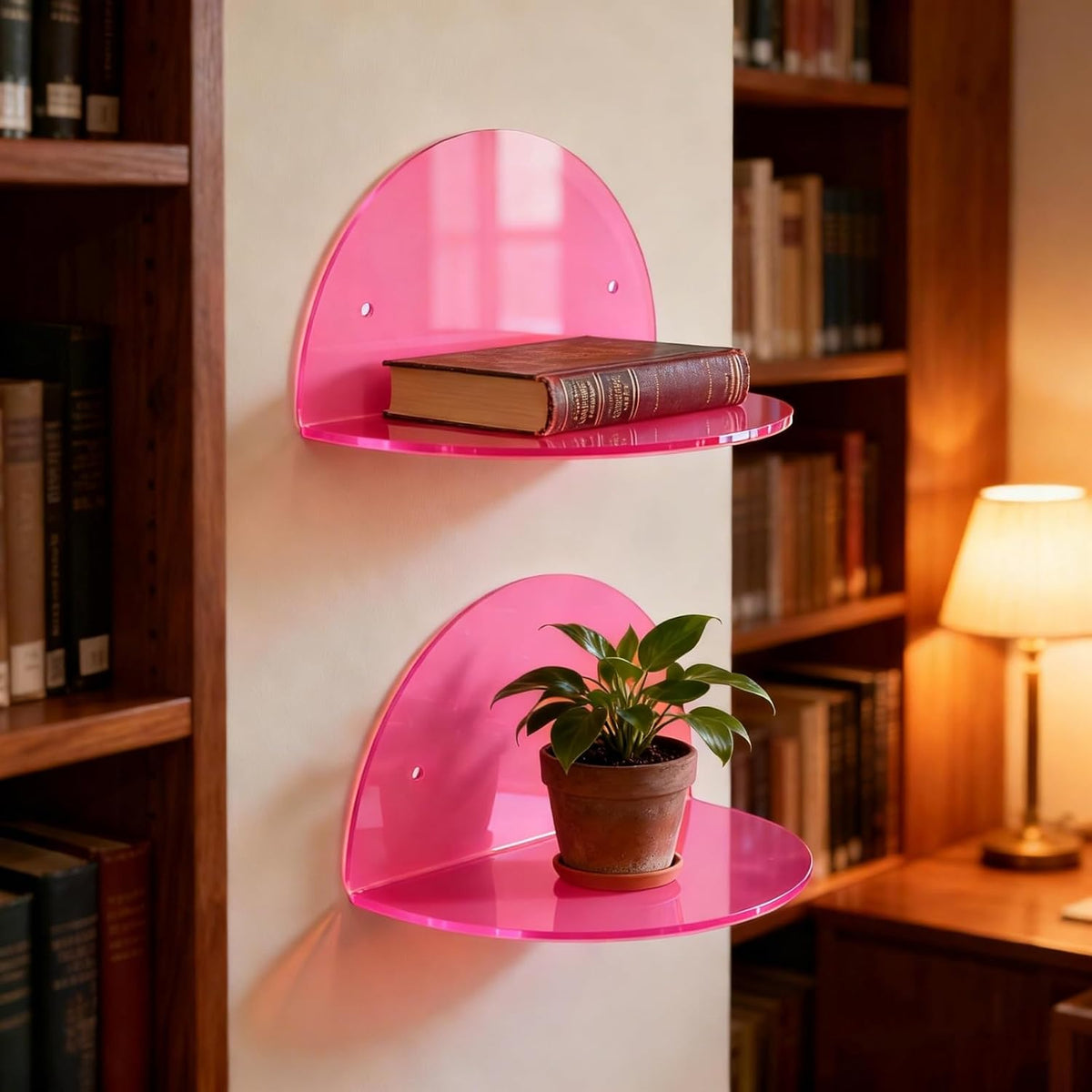 2-Pack Small Acrylic Shelves Room Decor Floating Shelves, Pink