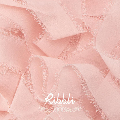 Blush Pink Ribbon 1 Inch x 3 Rolls Total 24 Yards Pink Handmade Fringe Chiffon Silk Ribbon for Wrapping Wedding Invitations Bridal Bouquets DIY Crafts Home Decor