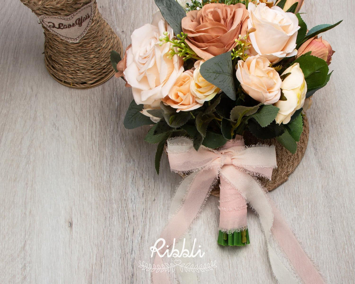 Blush Pink Ribbon 1 Inch x 3 Rolls Total 24 Yards Pink Handmade Fringe Chiffon Silk Ribbon for Wrapping Wedding Invitations Bridal Bouquets DIY Crafts Home Decor