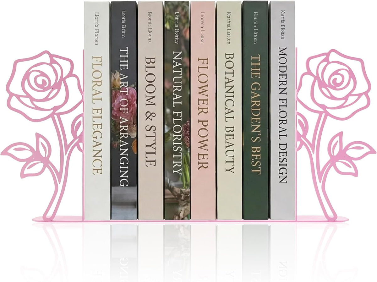 Metal Rose Flower Bookends – Novelty Book Ends with Rose Design