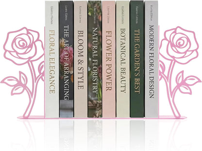 Metal Rose Flower Bookends – Novelty Book Ends with Rose Design
