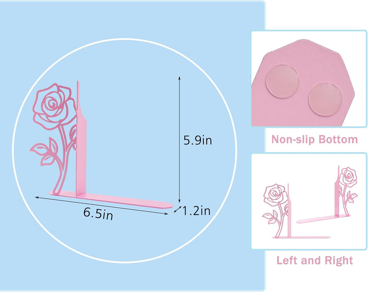 Metal Rose Flower Bookends – Novelty Book Ends with Rose Design