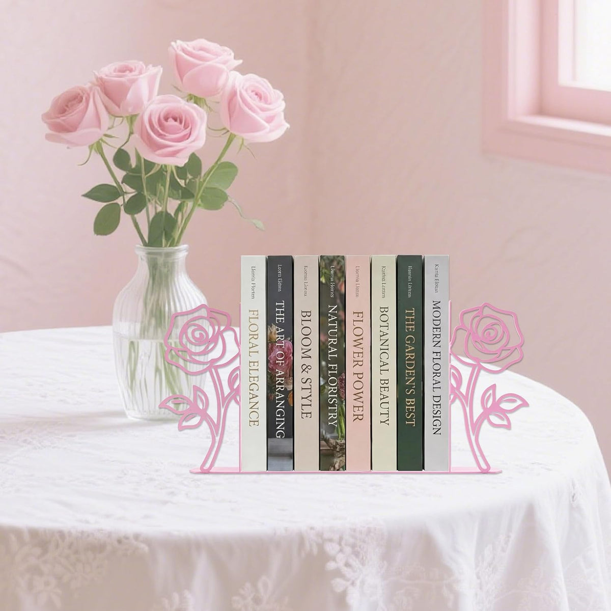 Metal Rose Flower Bookends – Novelty Book Ends with Rose Design