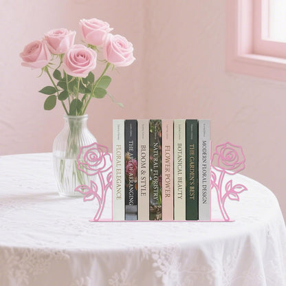 Metal Rose Flower Bookends – Novelty Book Ends with Rose Design