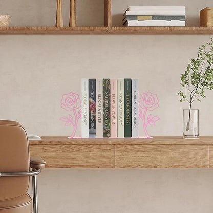 Metal Rose Flower Bookends – Novelty Book Ends with Rose Design