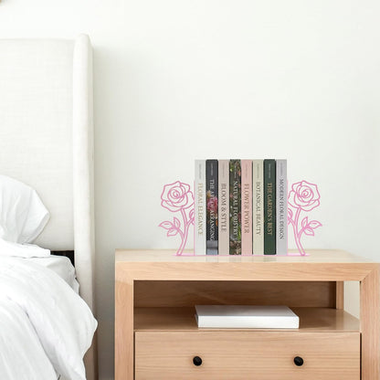 Metal Rose Flower Bookends – Novelty Book Ends with Rose Design