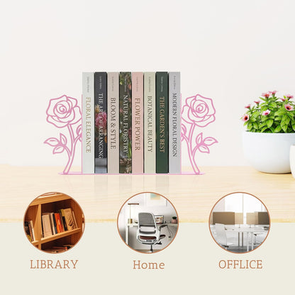 Metal Rose Flower Bookends – Novelty Book Ends with Rose Design