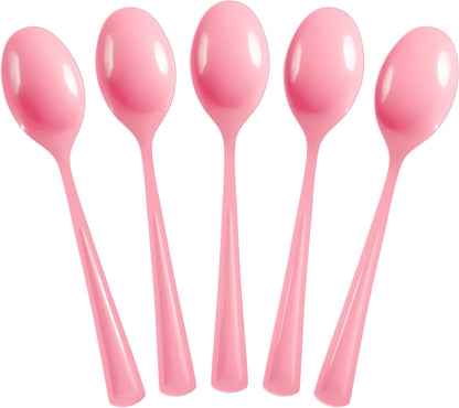 Party Solids Pink Plastic Spoons 100 Pieces Pink Spoons Disposable Utensils Heavy Duty Plastic Cutlery Set Disposable Cutlery Sets Flatware Sets Silverware Set Party Supplies & Party Tableware