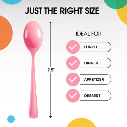 Party Solids Pink Plastic Spoons 100 Pieces Pink Spoons Disposable Utensils Heavy Duty Plastic Cutlery Set Disposable Cutlery Sets Flatware Sets Silverware Set Party Supplies & Party Tableware