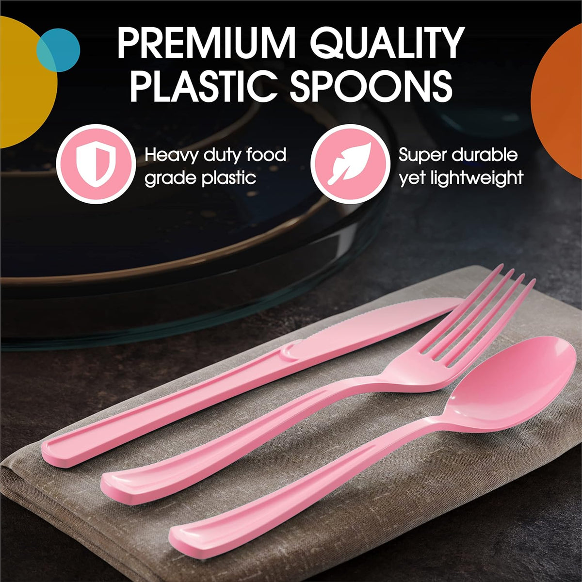 Party Solids Pink Plastic Spoons 100 Pieces Pink Spoons Disposable Utensils Heavy Duty Plastic Cutlery Set Disposable Cutlery Sets Flatware Sets Silverware Set Party Supplies & Party Tableware