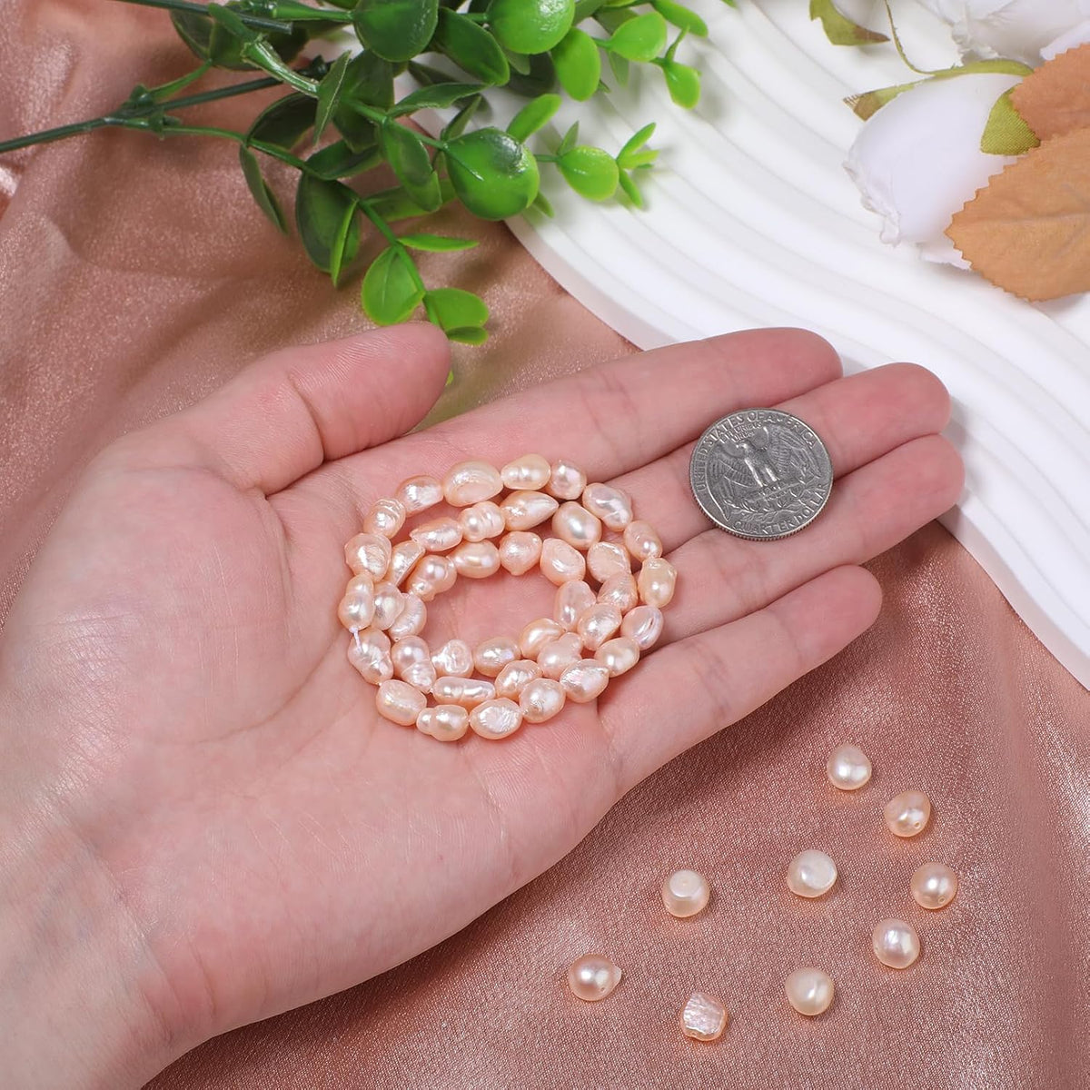 40pcs Natural Freshwater Pearl Beads, 7-8mm Peach Blush Irregular Pearls Beads for Jewelry Making, Crafting, DIY Bracelets and Necklaces