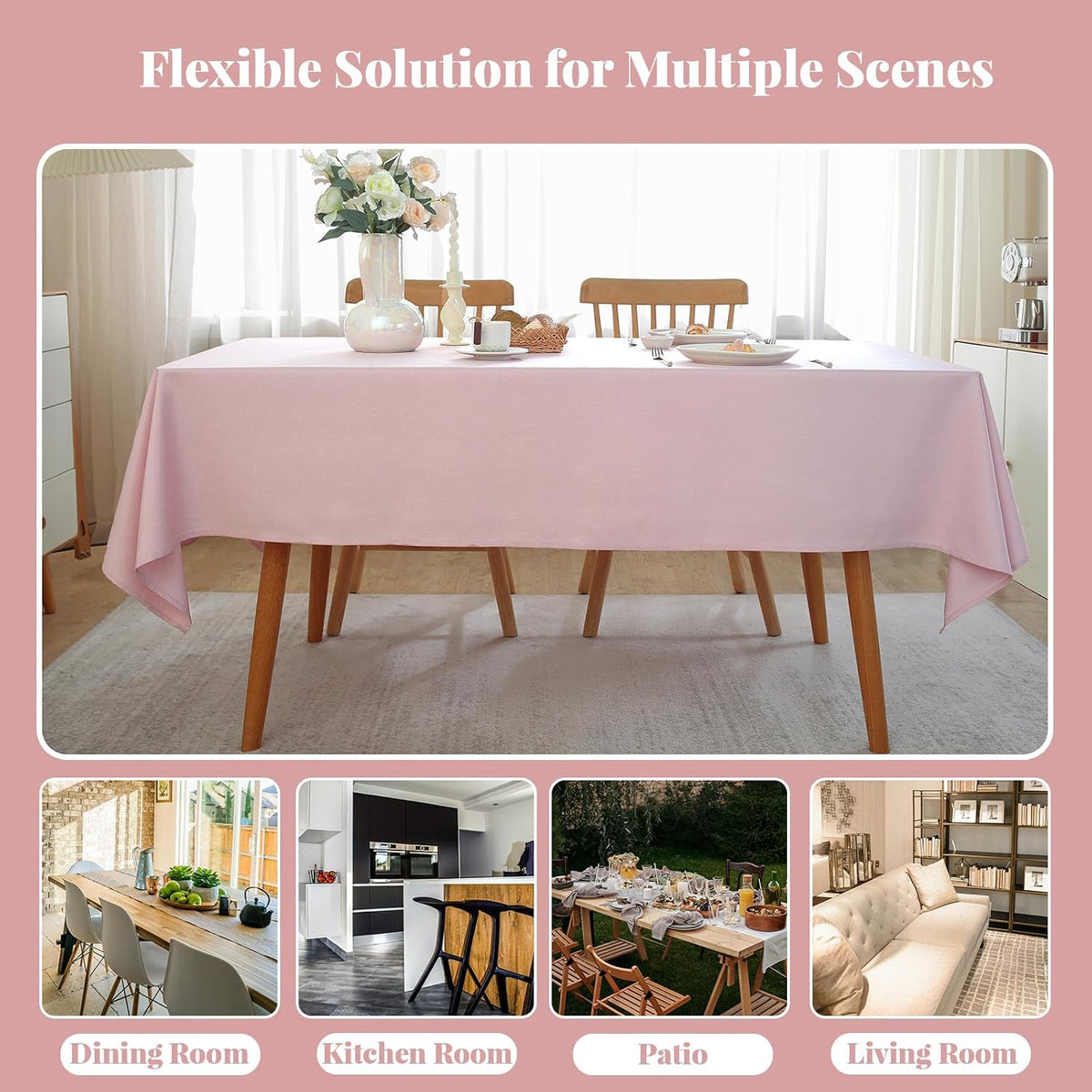 Spring Table Cloth (Fits 6 Foot Table) Rectangle Linen Waterproof Textured Light Pink Tablecloth, Washable Wrinkle Free Spill Proof Fabric Tablecloths for Dining Table Farmhouse, 60x84 Inch