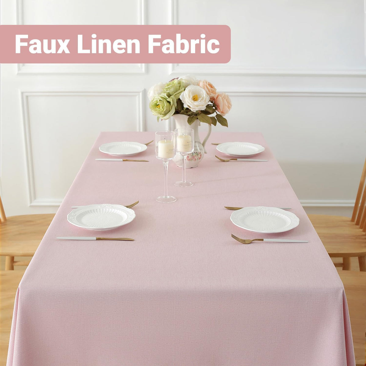 Spring Table Cloth (Fits 6 Foot Table) Rectangle Linen Waterproof Textured Light Pink Tablecloth, Washable Wrinkle Free Spill Proof Fabric Tablecloths for Dining Table Farmhouse, 60x84 Inch