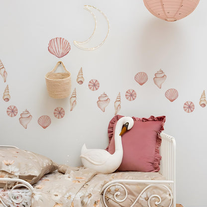 28 PCS Under The Sea Wall Decals Peel and Stick, Pastel Pink Shell Wall Decor for Nursery Room