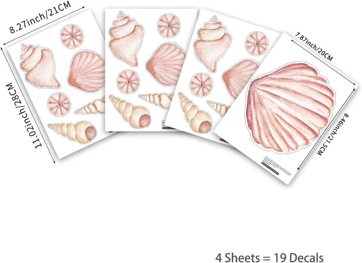 28 PCS Under The Sea Wall Decals Peel and Stick, Pastel Pink Shell Wall Decor for Nursery Room