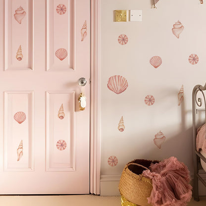 28 PCS Under The Sea Wall Decals Peel and Stick, Pastel Pink Shell Wall Decor for Nursery Room