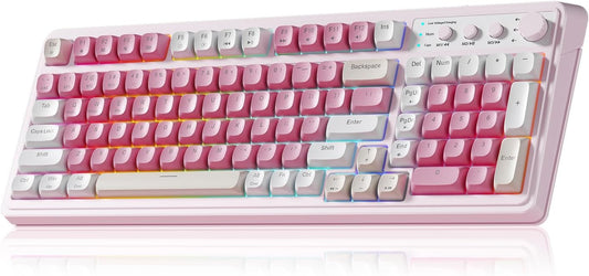 99 Key Keyboard, Wireless Pink Gaming Keyboard Creamy with Number Pad