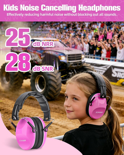 032 Kids Noise Canceling Headphones - 25dB NRR Kids Ear Protection Earmuffs for School, Monster Jam, Fireworks, Travel, Air Show, Concert, Autism - Pink
