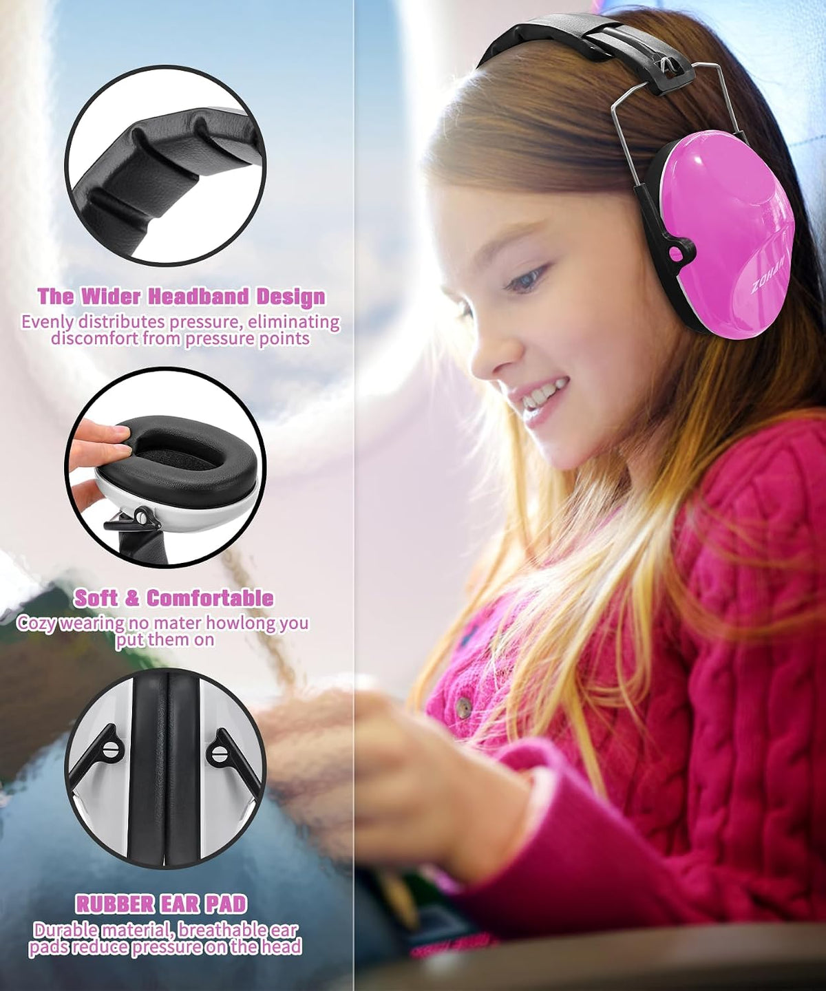 032 Kids Noise Canceling Headphones - 25dB NRR Kids Ear Protection Earmuffs for School, Monster Jam, Fireworks, Travel, Air Show, Concert, Autism - Pink