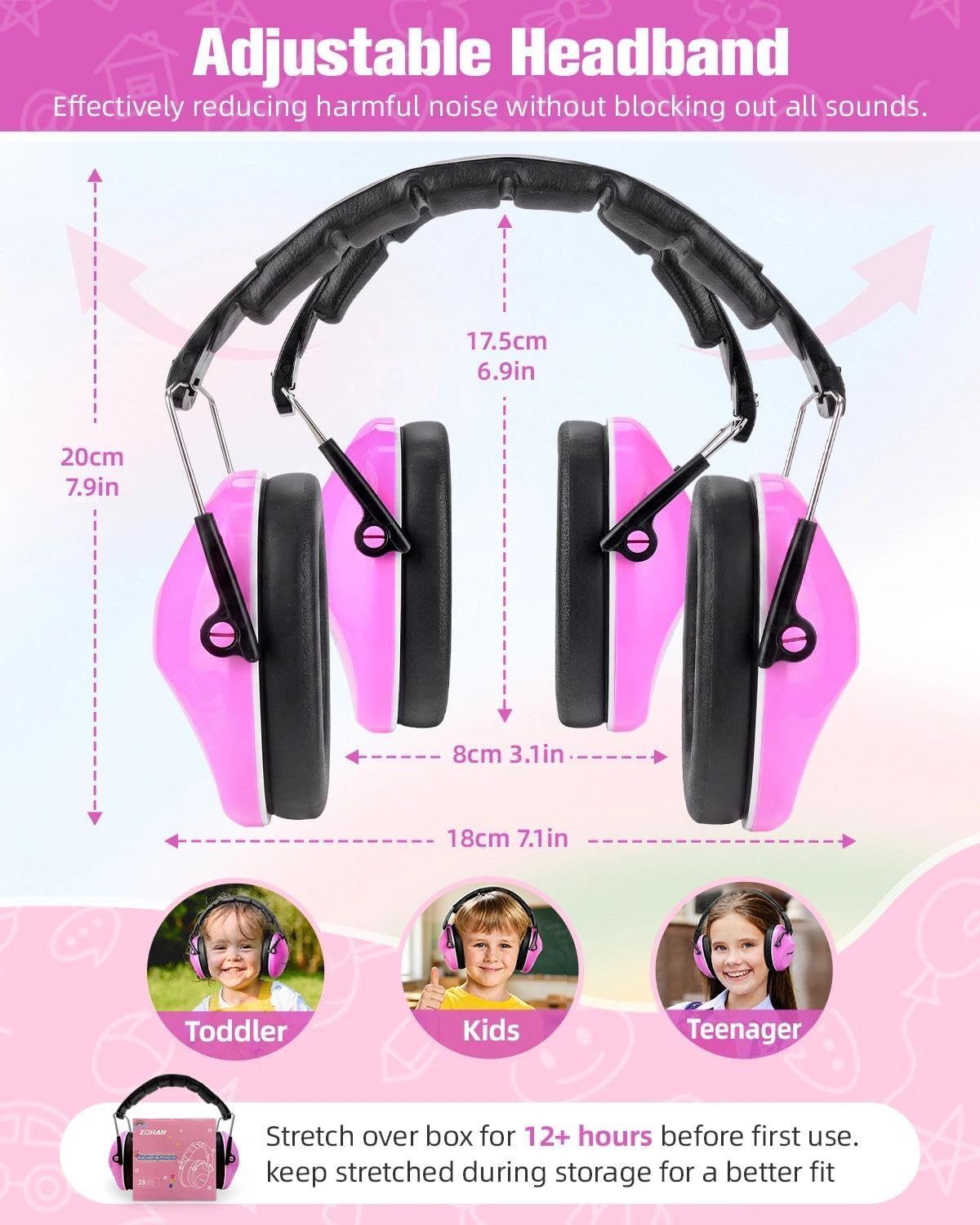 032 Kids Noise Canceling Headphones - 25dB NRR Kids Ear Protection Earmuffs for School, Monster Jam, Fireworks, Travel, Air Show, Concert, Autism - Pink