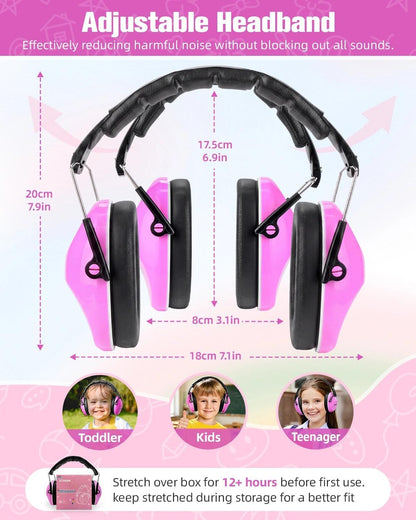 032 Kids Noise Canceling Headphones - 25dB NRR Kids Ear Protection Earmuffs for School, Monster Jam, Fireworks, Travel, Air Show, Concert, Autism - Pink