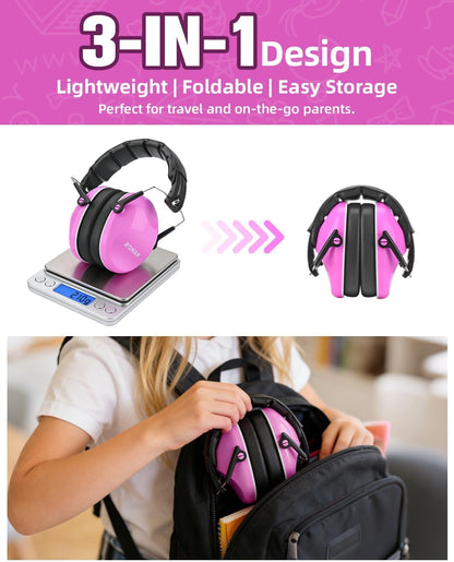 032 Kids Noise Canceling Headphones - 25dB NRR Kids Ear Protection Earmuffs for School, Monster Jam, Fireworks, Travel, Air Show, Concert, Autism - Pink