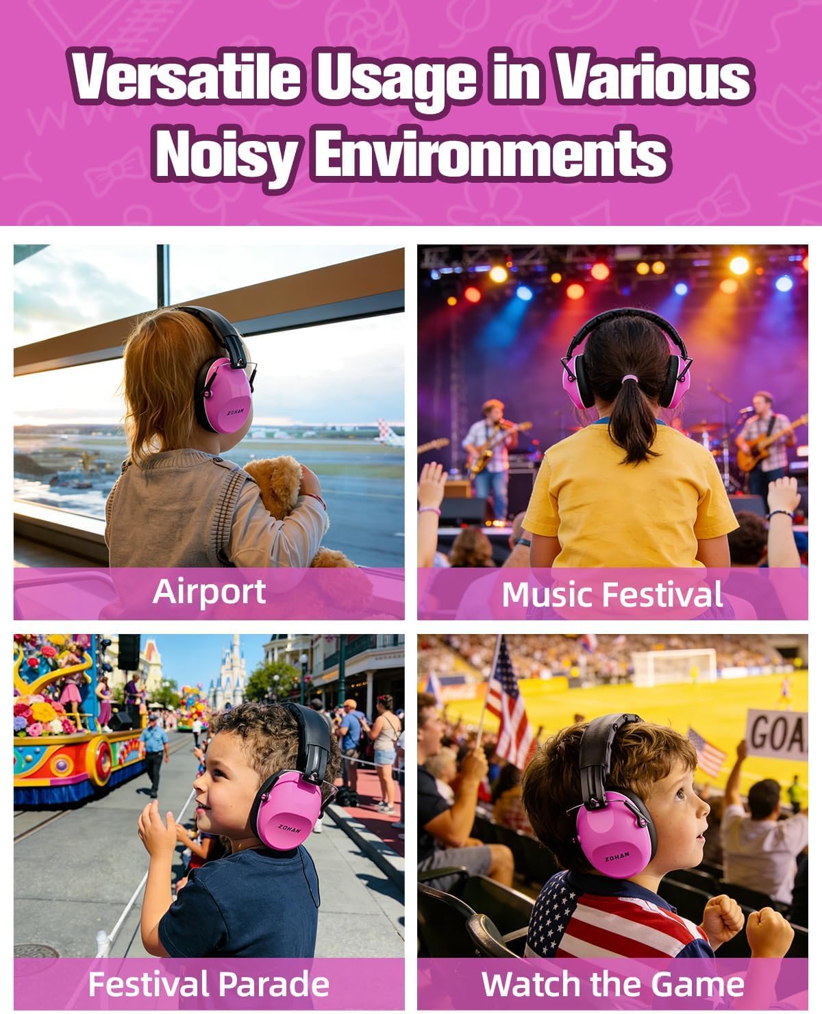 032 Kids Noise Canceling Headphones - 25dB NRR Kids Ear Protection Earmuffs for School, Monster Jam, Fireworks, Travel, Air Show, Concert, Autism - Pink